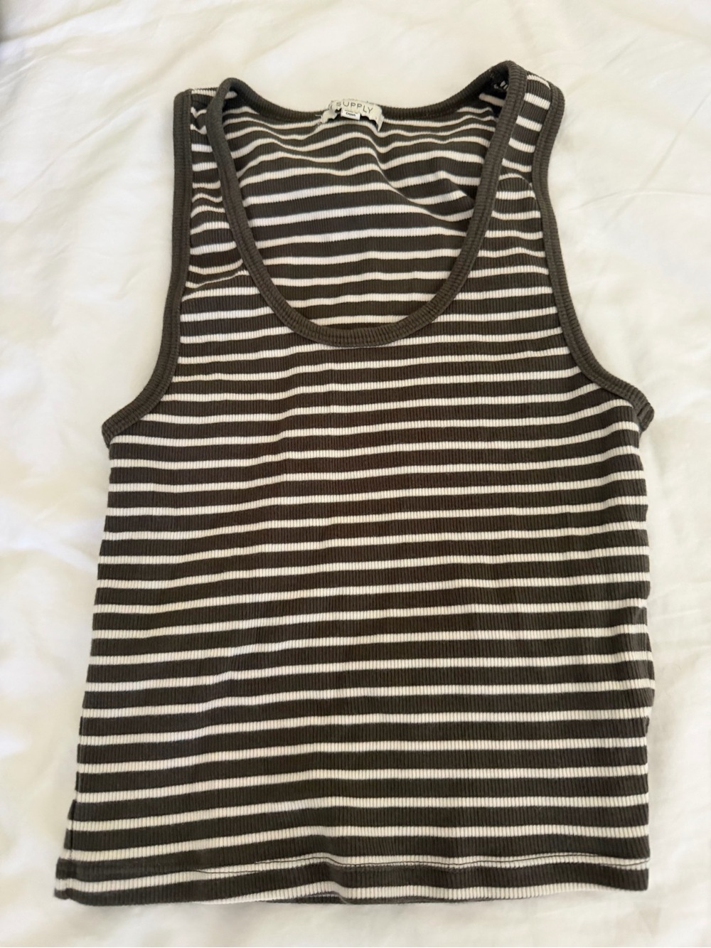 Z Supply Striped Ribbed Tank Top in dark green and White